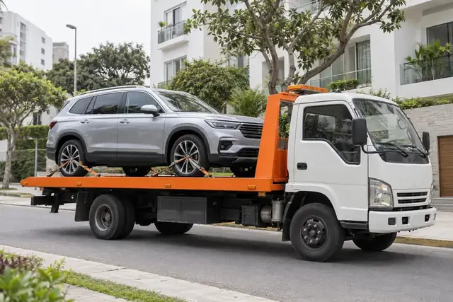 Grúa de plataforma con una camioneta